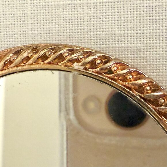 Antique Gold Hand Mirror Small Embroidered Rose Design Early 1900s Heirloom Vani - Picture 8 of 10